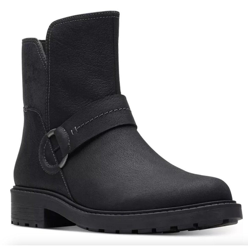 Clarks Women's Opal Rose Ankle Boot Size 6 Black Leather Minimalist